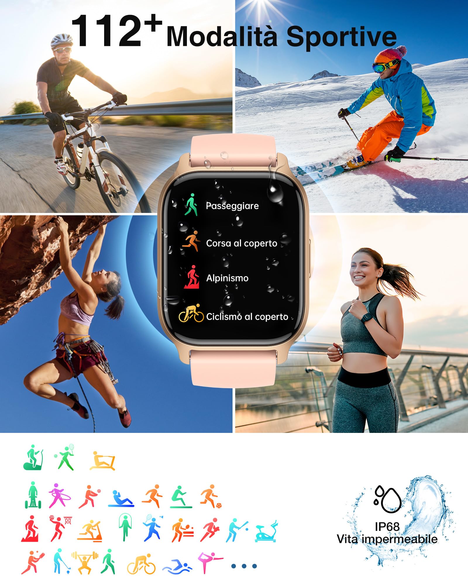 Smartwatch-Donna-Chiamate-Bluetooth - 1,85" Orologio Smart Watch impermeabile,Monitoraggio Del Sonno,Della Frequenza Cardiaca, Dell'Ossigeno Nel Sangue,per Android iOS
