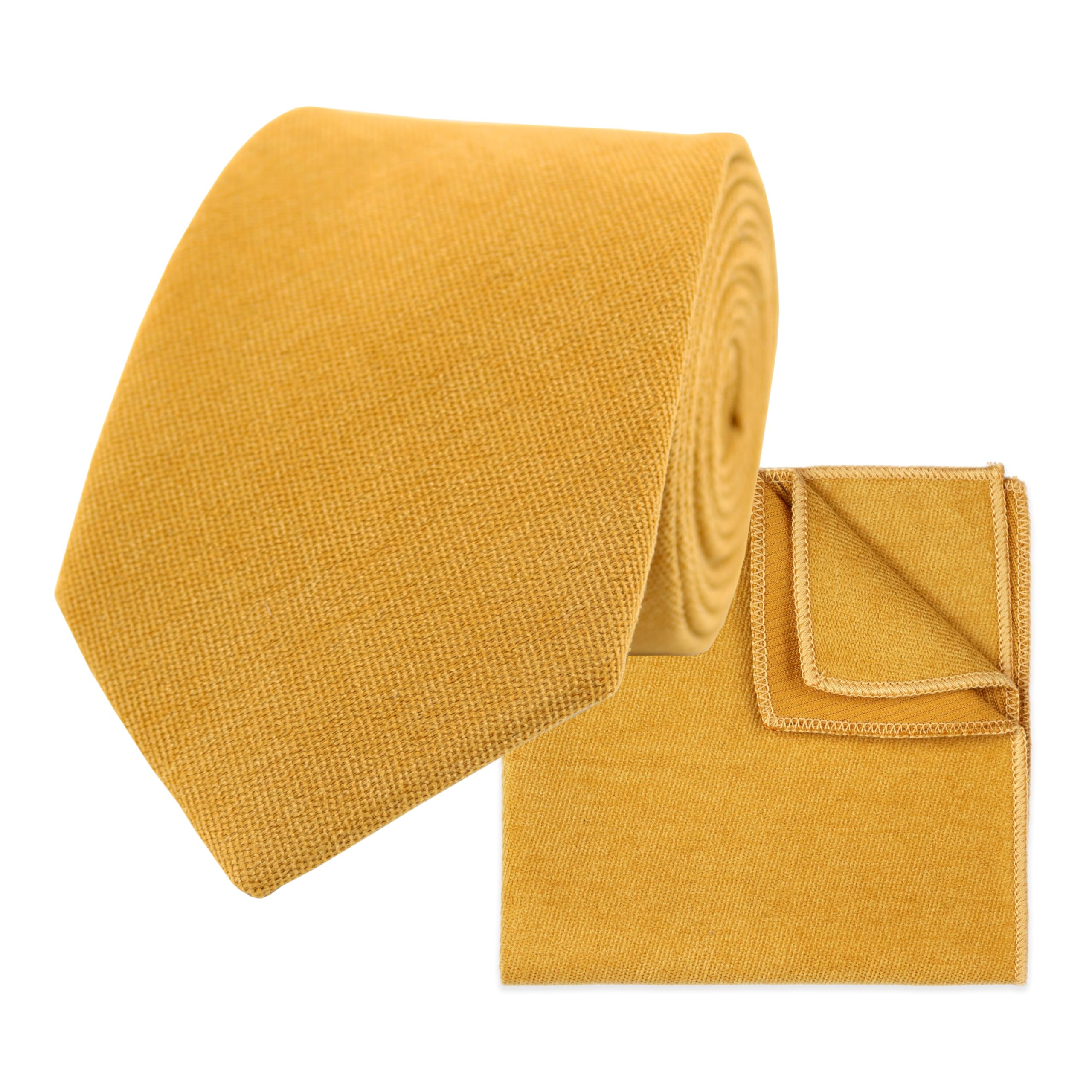 The Gents Lab Men's Mustard Yellow Wedding Neck Tie & Pocket Square Set Made From Soft Brushed Twill Cotton | Many Colours (Mustard Yellow)