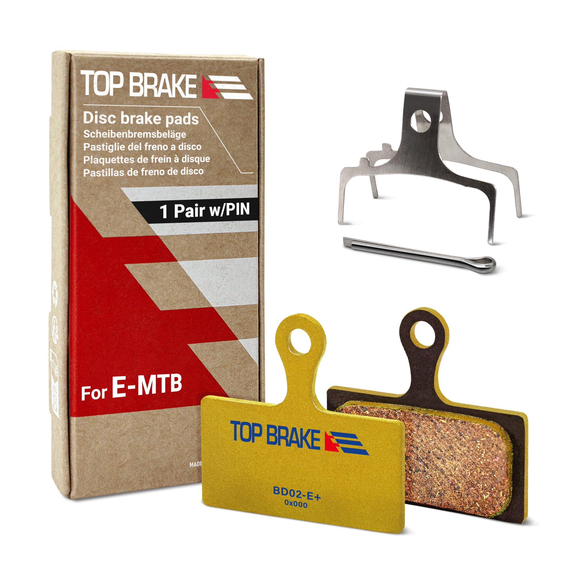Top Brake Disc Electric Bike Brake Pads for Shimano XTR M9000/9020 Deore XT M785/M8000 | E-Bikes, E-MTB, Bike Parking | E-Bike Compound,Long Lasting,Premium E+ Version,Gold (PIN Included) โ image 1