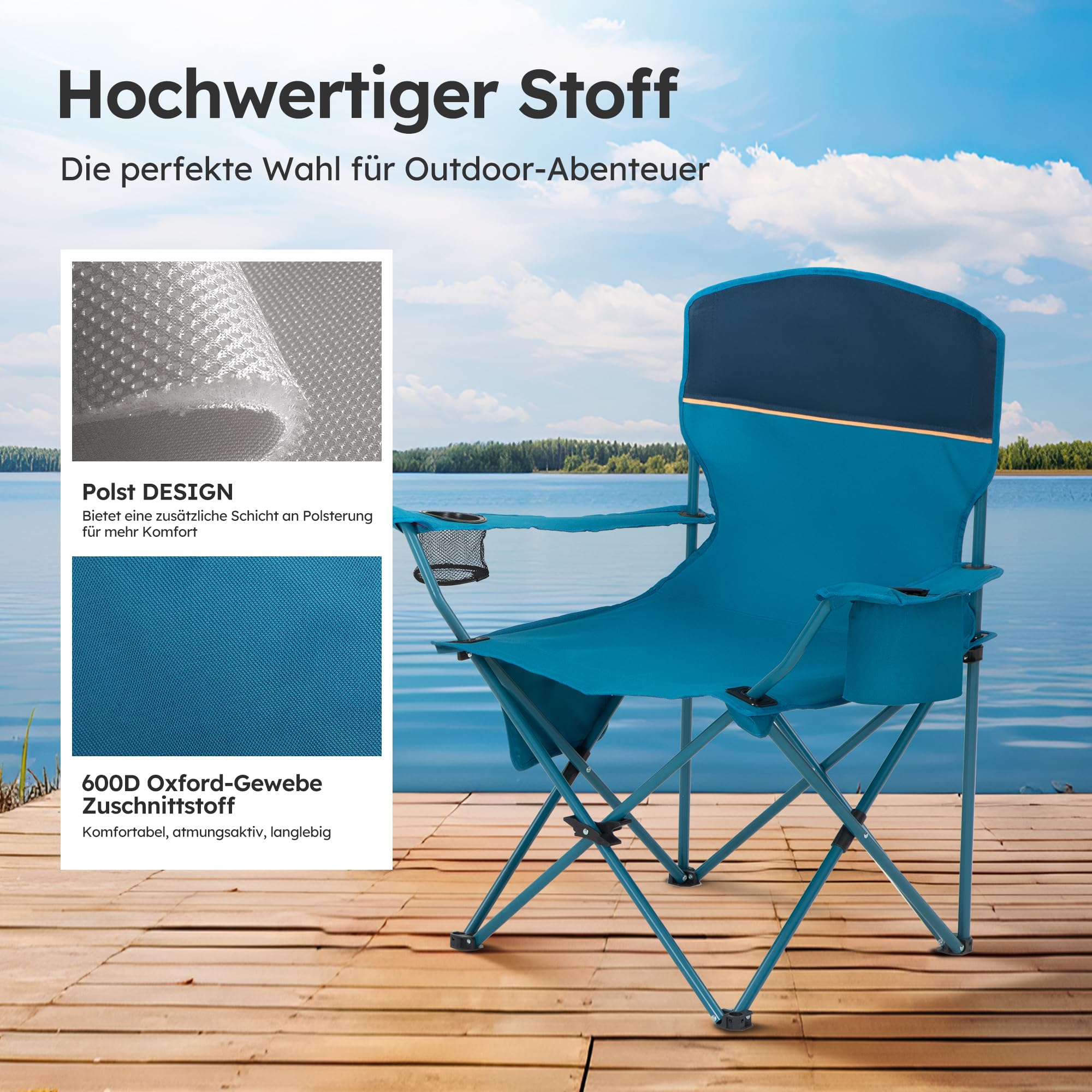LET'S CAMP Campingstuhl 2er Set Klappstuhl Campingsessel mit Getränkehaltern Faltstuhl Camping Angelstuhl Klappbar mit Armlehnen Outdoorstuhl