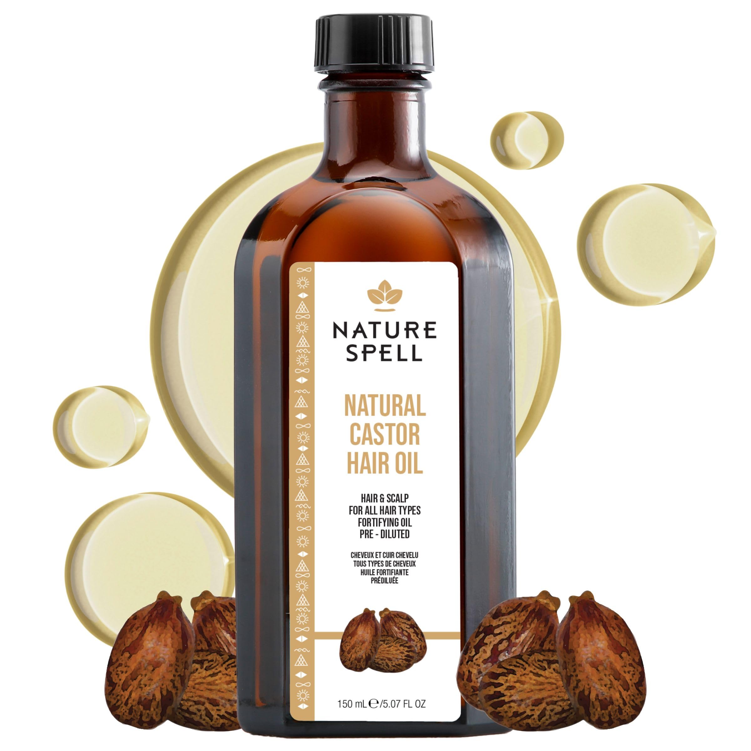 Nature Spell Castor Oil for Hair & Scalp, Pre-Diluted Conditioning and Nourishing Oil, Supports Stronger Roots and Strands, Multipurpose Use, For All Hair Types, Vegan, 5.07 Fl Oz
