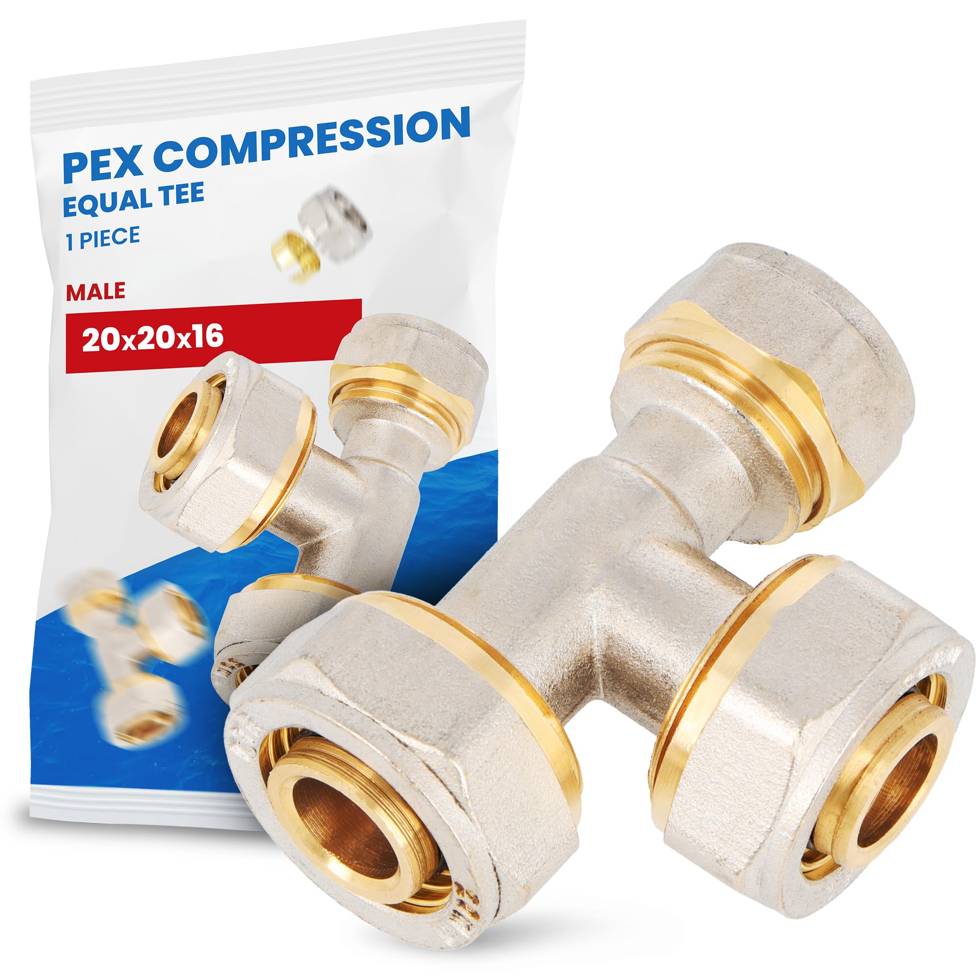 Té à Compression PEX-AL-PEX Raccord 20 x 20 x 16 mm Laiton Connecteur pour Tube Multicouche Système de Chauffage Plomberie
