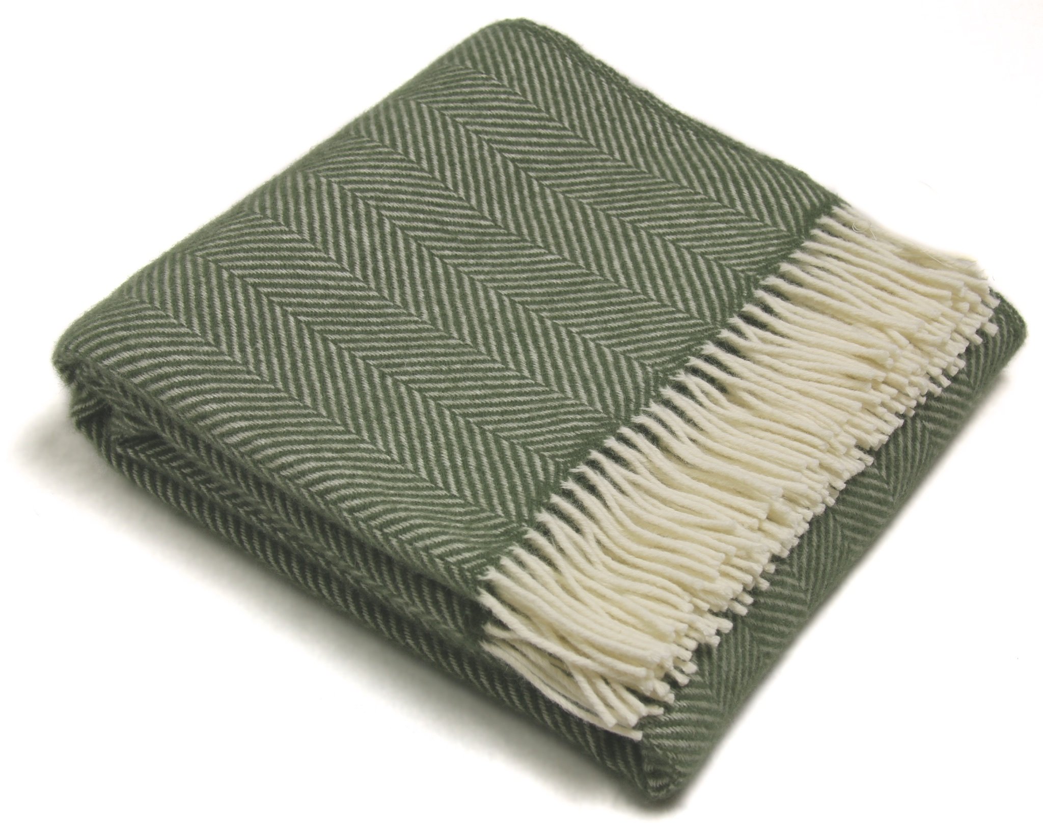 Tweedmill Pure Virgin Wool Blanket Herringbone Pattern Olive Green
