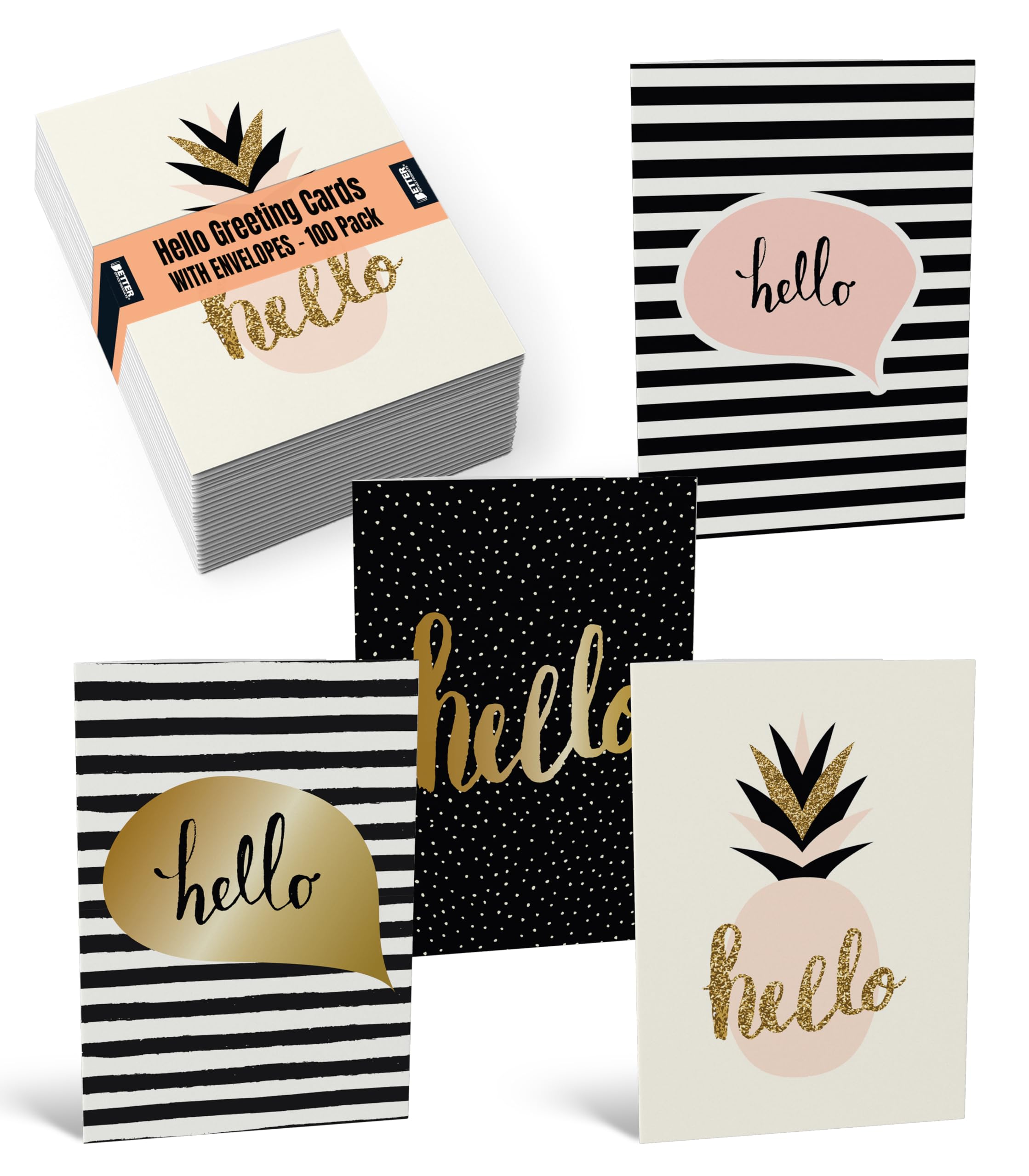 Tarjetas de felicitación de Hello para todas las ocasiones, 100 unidades, 4 x 6 pulgadas, 4 elegantes diseños de cubiertas, en blanco interior, por Better Office Products, Thinking of You, tarjetas