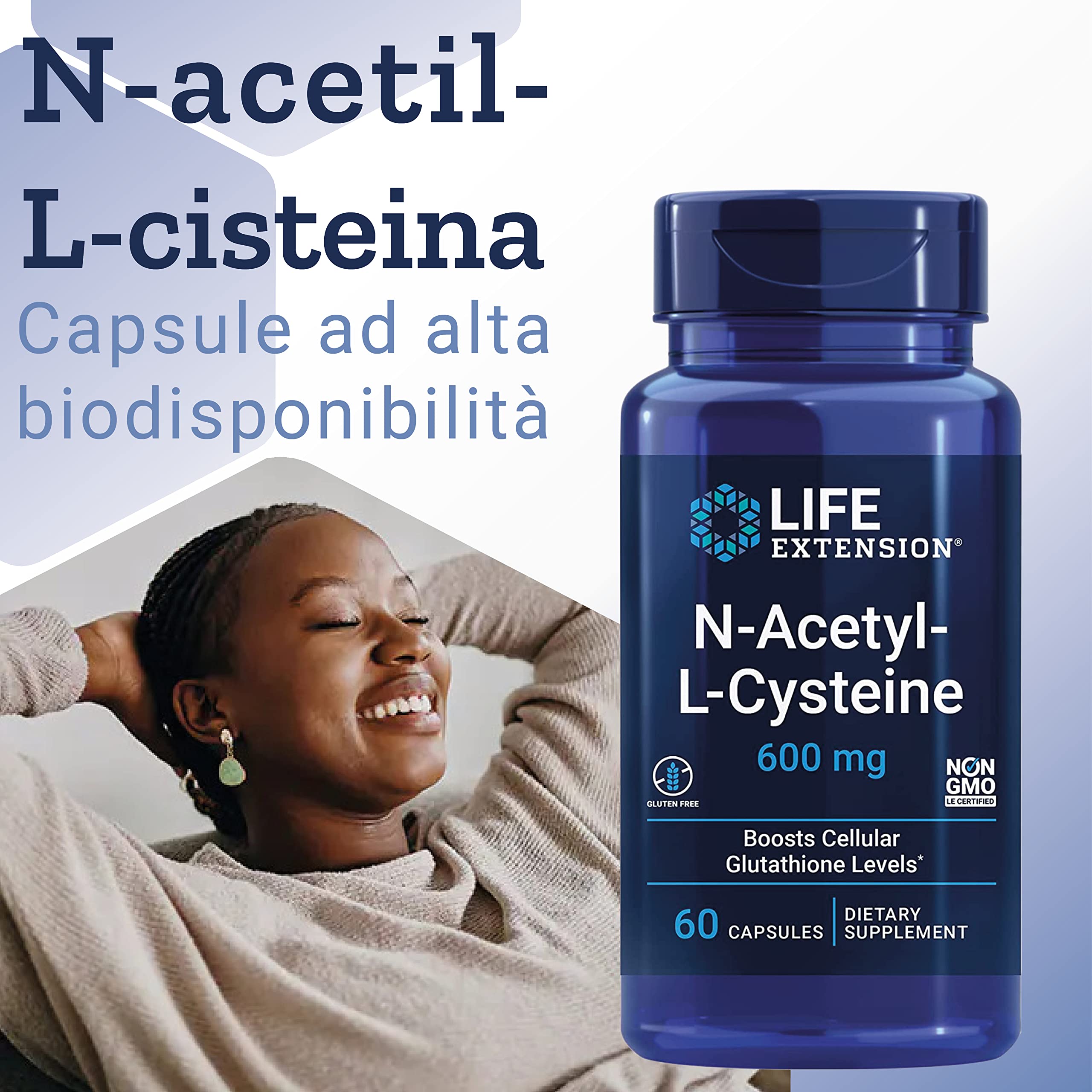 Life Extension, N-Acetyl-Cysteine (NAC), 600mg Depot, 1 Capsula ogni 3 Giorni, 60 Capsule vegane, Testato in Laboratorio, Vegetariano, Senza Glutine, Senza Soia, Non OGM