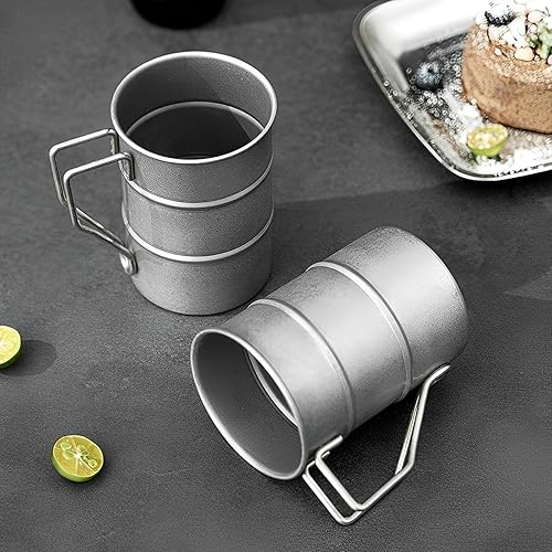 Miniatura 4 de Tazas de café vintage de acero inoxidable con asa, tazas de café para campamento, taza de senderismo al aire libre, equipo de campamento ligero para
