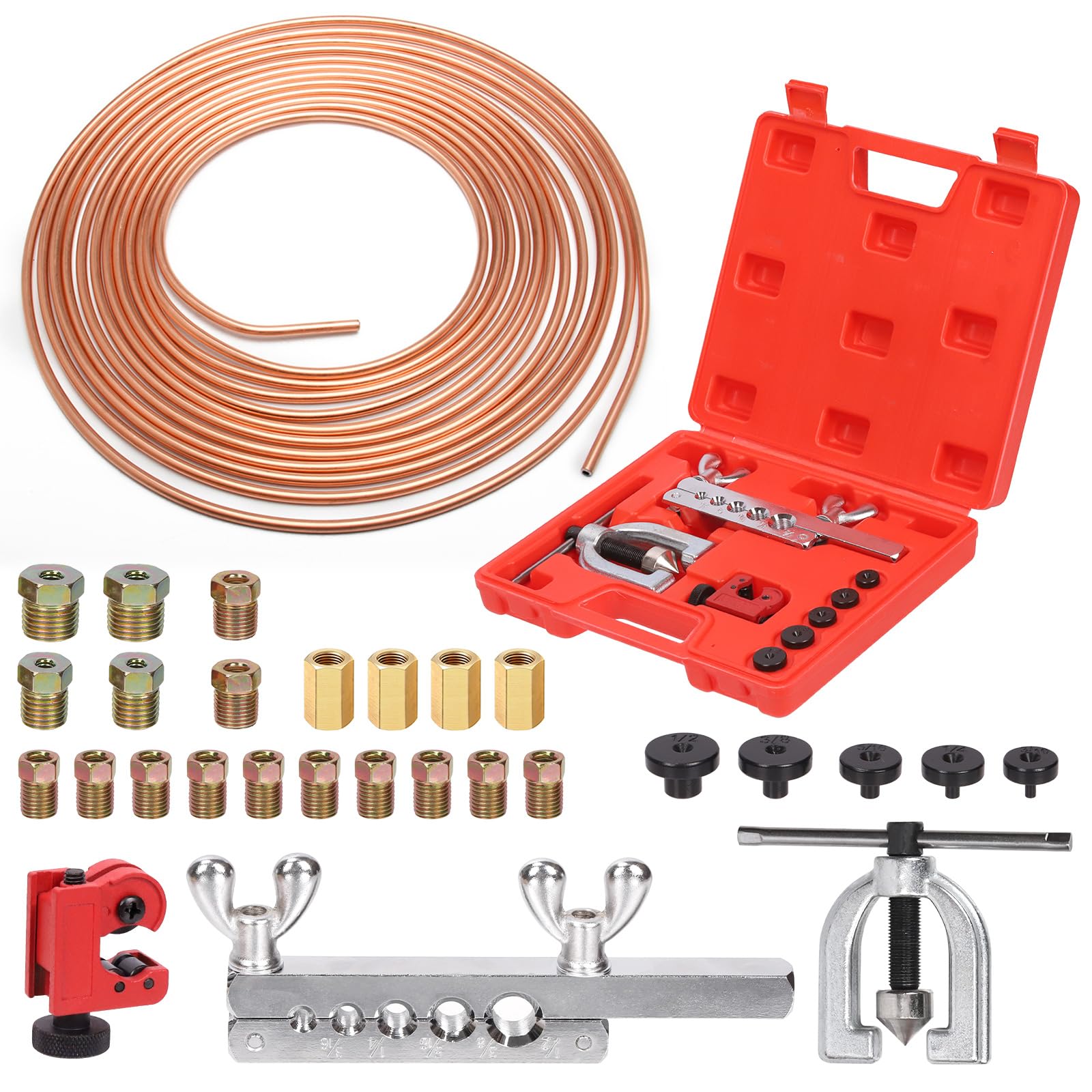 3/16 And 1/4 Inch Brake Line Kit 25 Ft Rolls W/ Fittings NEW 2PCS