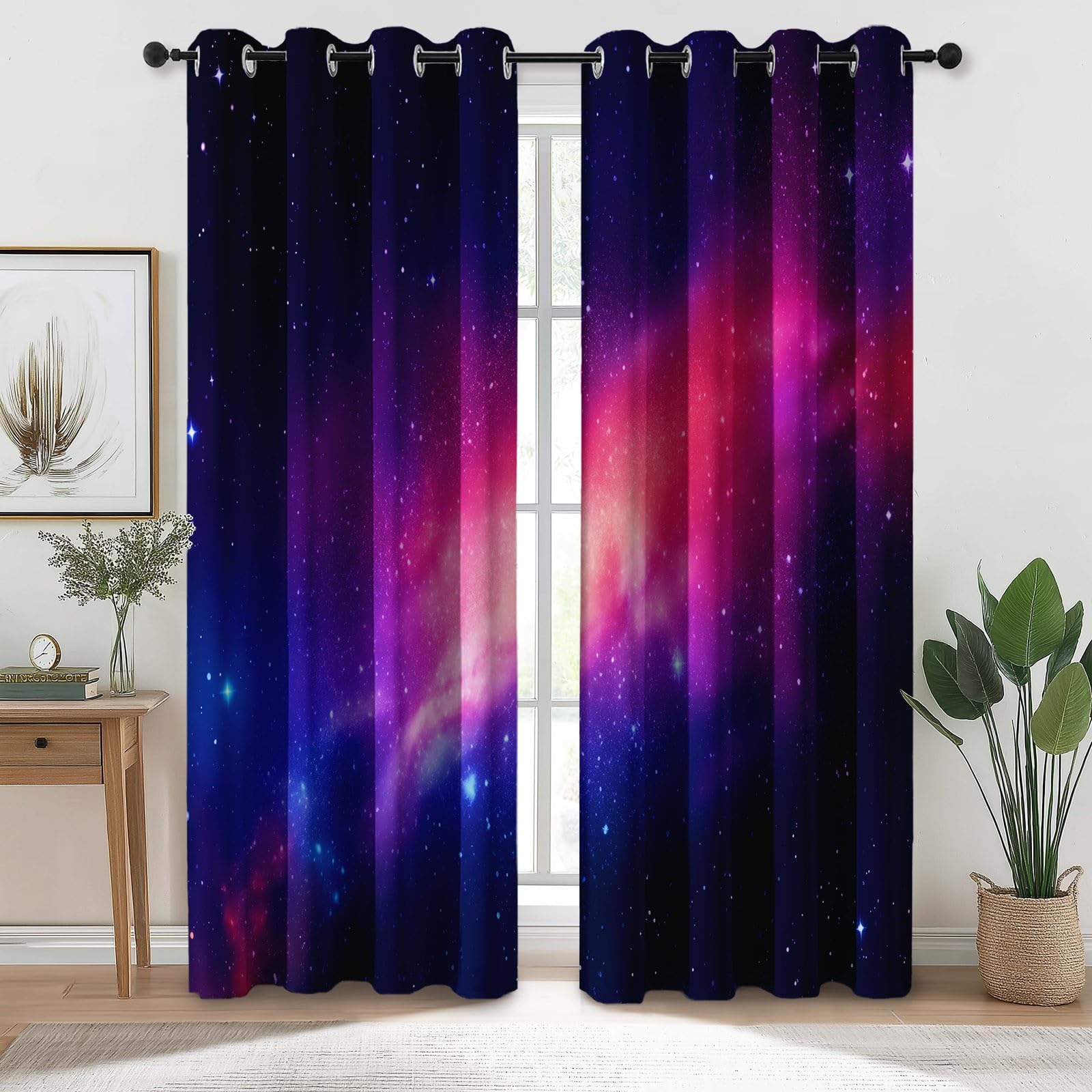 Rideaux Occultants Voie Lactée Bleu Foncé Violet 110x215 cm 2 Panneaux