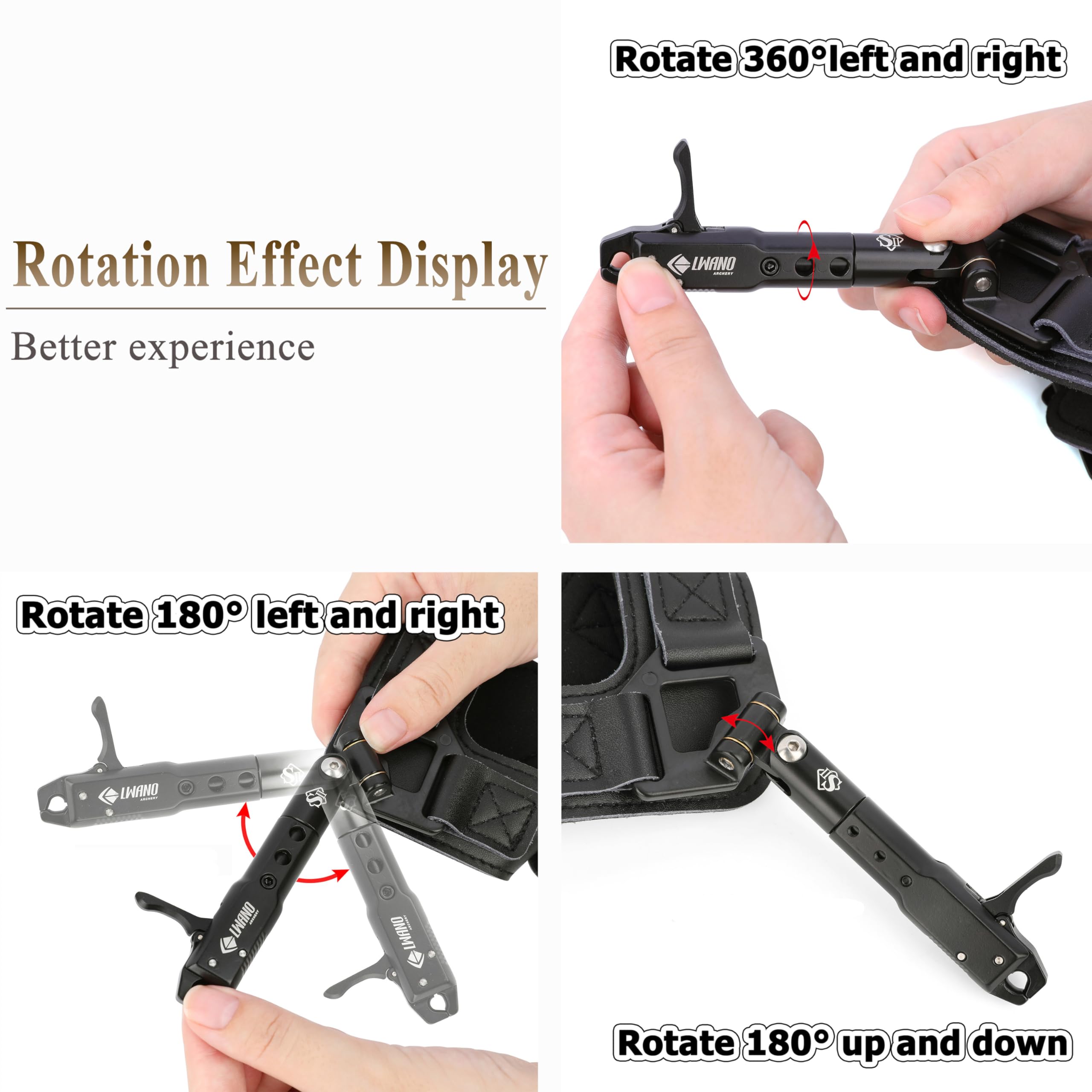Archery Compound Bow Release String Release Aids Aluminum Alloy Bow Grip Caliper, Outdoor 360 Rotating with Adjustable Wrist Strap Cocking Aids for Hunting