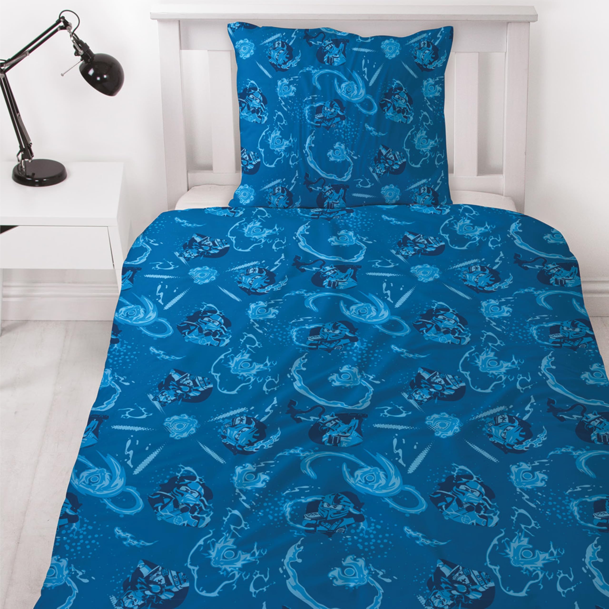 Lego Ninjago - Juego de Cama Infantil de 135 x 200 cm, 1 Funda de Almohada de 80 x 80 cm y Funda nórdica de 135 x 200 cm con Cremallera, Reversible, diseño de abanicos