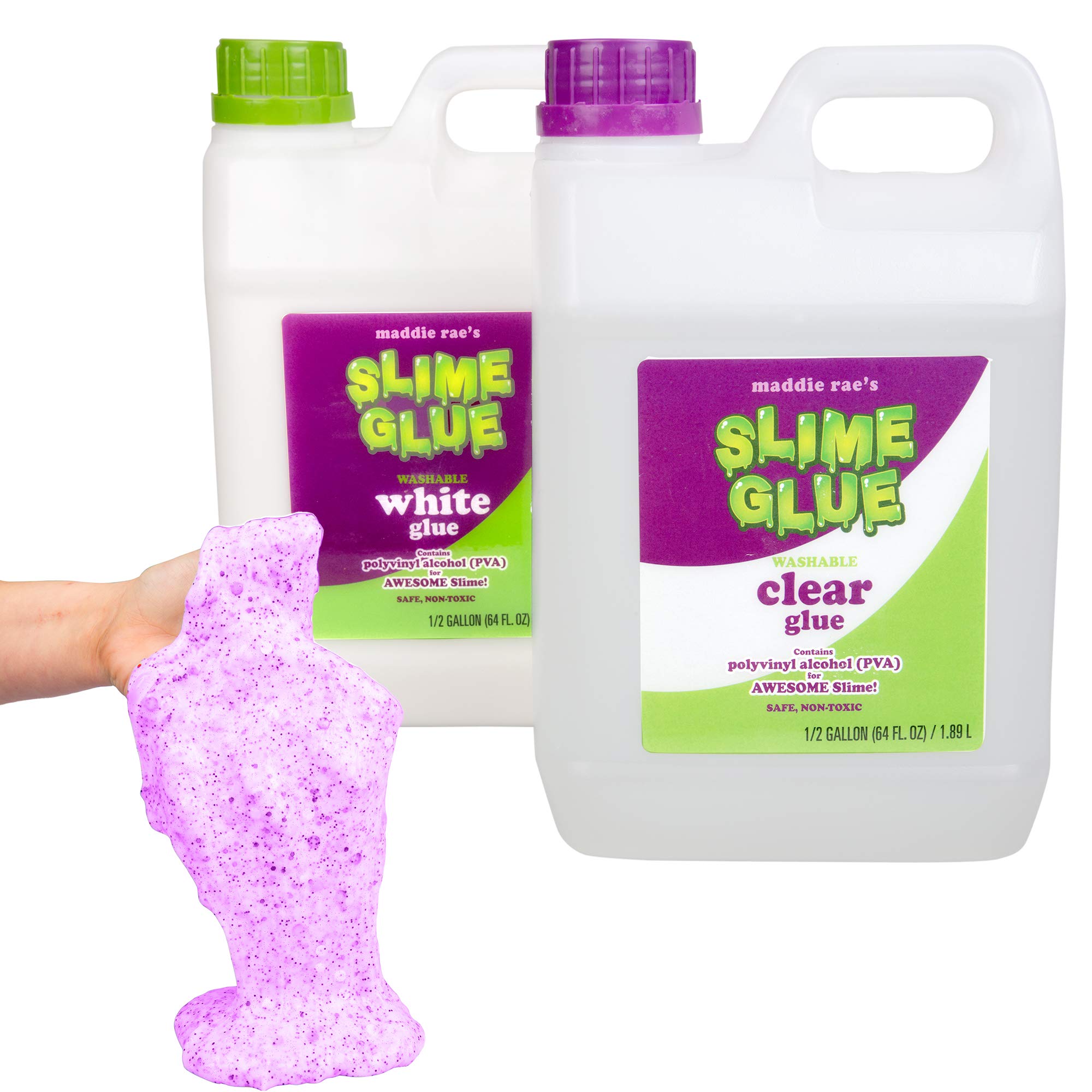 Maddie Rae's Slime Glue (1/2 Gallon Clear & 1/2 Gallon White) 2PK Value Pack, Non Toxic, Washable, All Purpose- Liquid Slime Formula, Office Supplies, Arts & Crafts Kit, School Project, Kids Xmas Gift