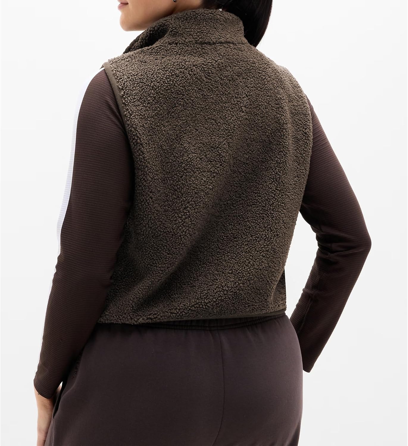 Songling Womens Fuzzy Fleece Vest High Neck Cropped Half Zip Up Warm Sherpa Vest Drawstring Pullover with Pockets - Image 2