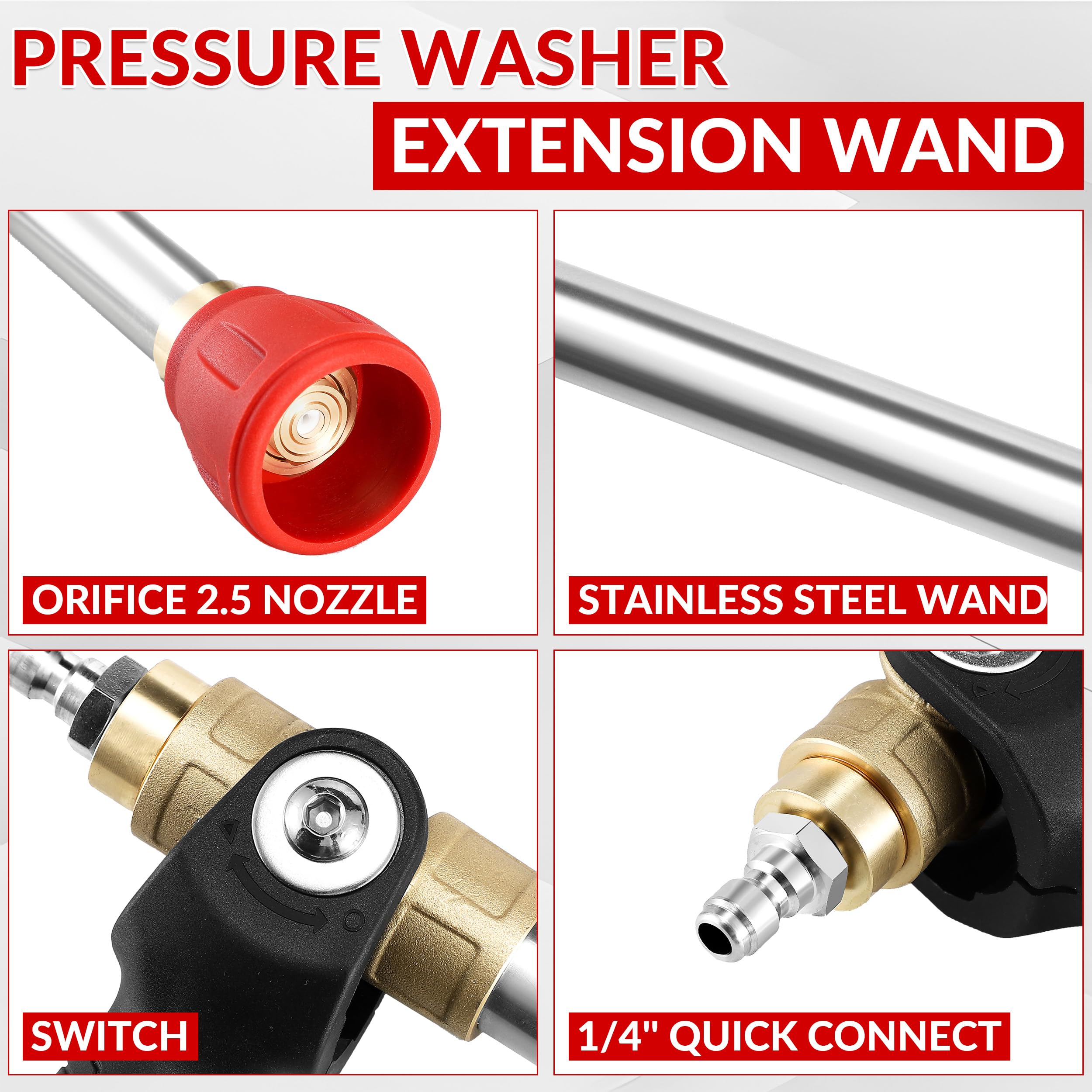 RIDGE WASHER Boquilla de largo alcance para lavadora a presión y boquilla giratoria de punta de disparo, varita de extensión con 2 modos de pulverización