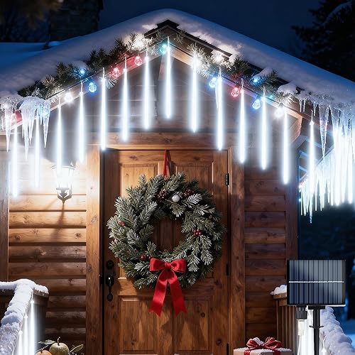 Vista 19 de Flacchi Luces de carámbano de lluvia de meteoritos – 5 tubos de 20 pulgadas cada uno 270 luces LED de gota de lluvia en cascada, temporizador al