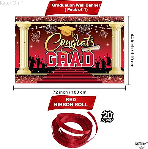 Miniatura 2 de KatchOn, Cartel de graduación rojo extra grande  72 x 44 pulgadas  Cartel de felicitación rojo y dorado  Fondo de graduación para decoraciones de