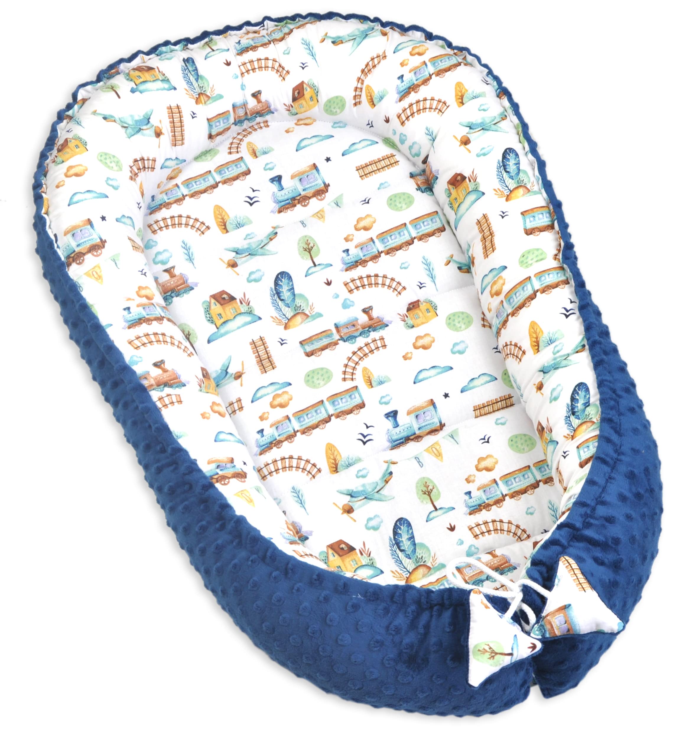 PIMKO Riduttore Lettino Neonato Riduttore Culla 55 x 90 cm (treno blu)