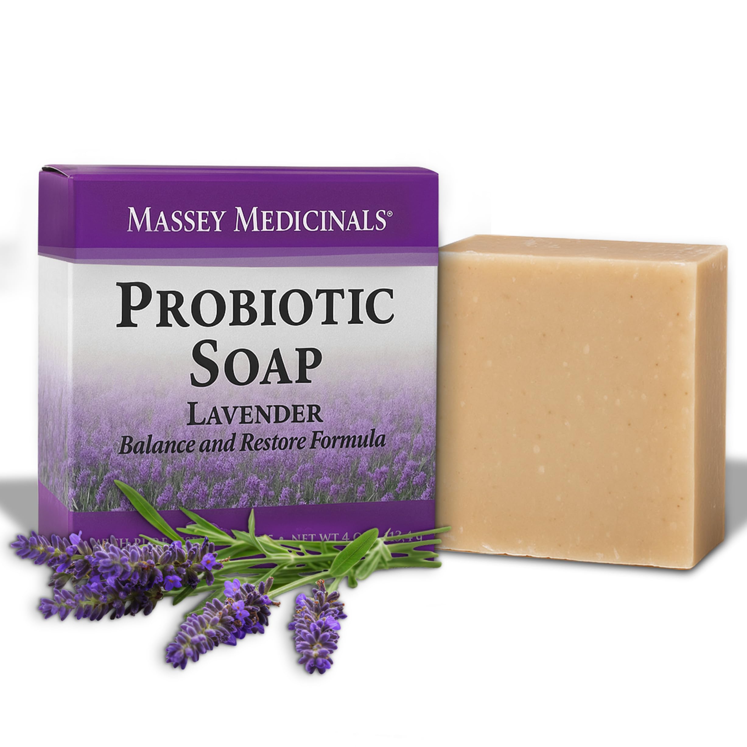 Massey’s CF 100% Natural Probiotic Soap - Powerful Tea Tree and Lavender Body Soap - 4oz Lavender Scent