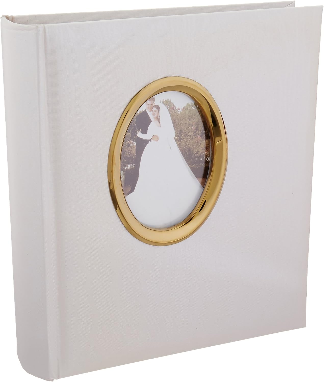 Pioneer Bound Wedding Photo Album White with Gold Oval Framed Cover, Holds 200 4x6 Pictures, WAF-46