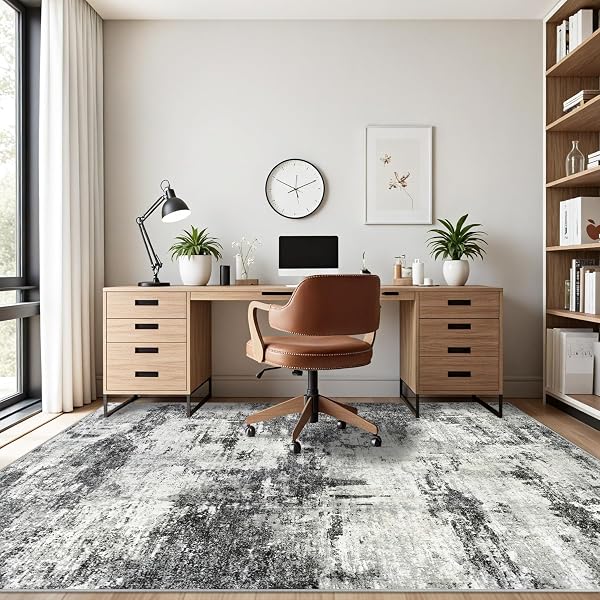 Modern Black Abstract Washable Rug