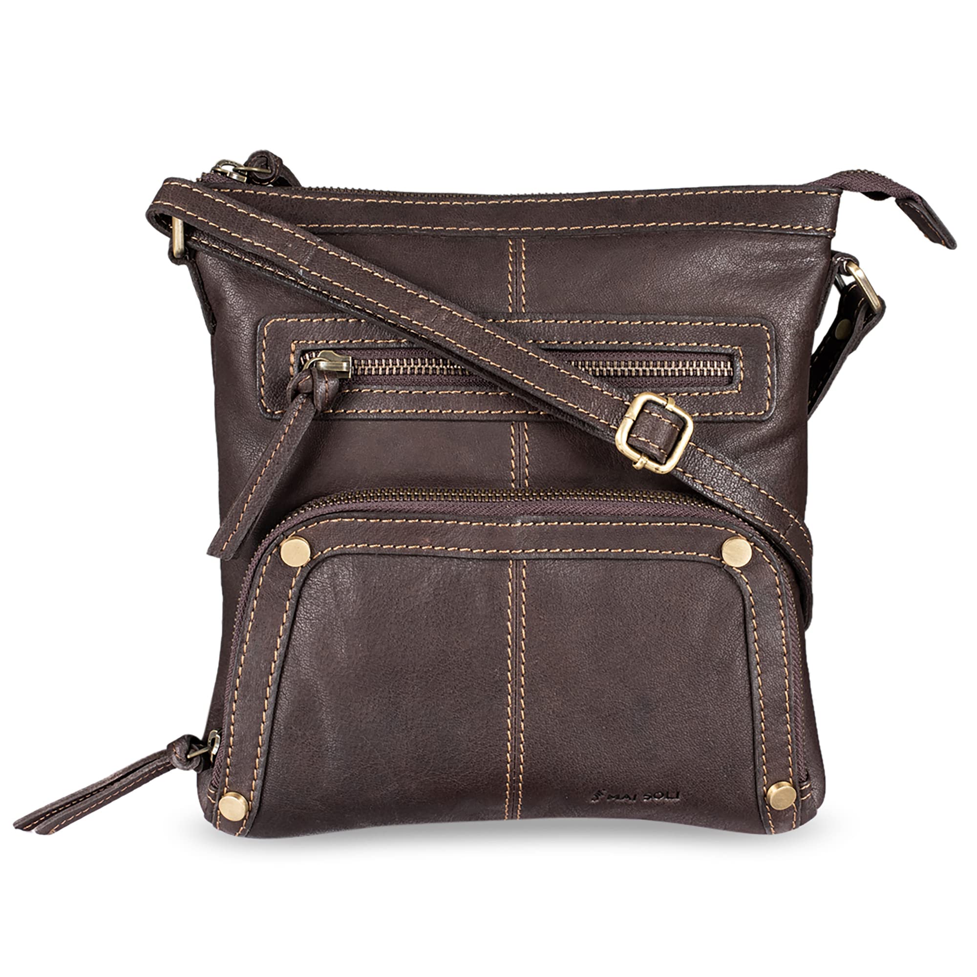 mai soli Genuine Leather Shoulder Sling Bag for Women | Crossbody Bag For Girls | With 6 Slots for Debit/Credit Card, 2 Front Zip Pocket and 1 Slip Phone Pocket | Adjustable Straps - Brown-picture-23