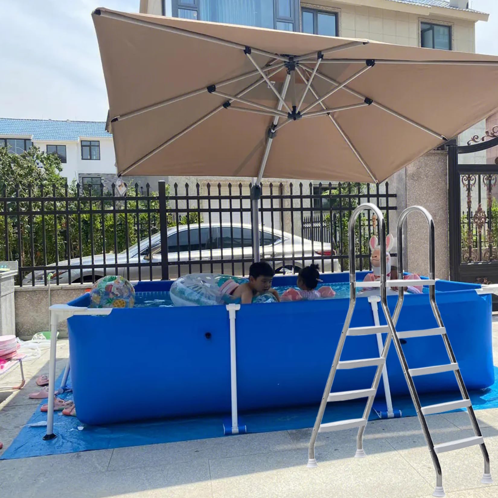 BOTOWI Escalera de Piscina sobre rasante de Acero Inoxidable 304 4 peldaños para Soporte de Piscinas lacadas de 52 "/ 1.33M e Inferiores. Escaleras de RV para remolques de Viaje, Escenario