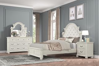 Roundhill Nelson French traditional four-piece bedroom set in antique white