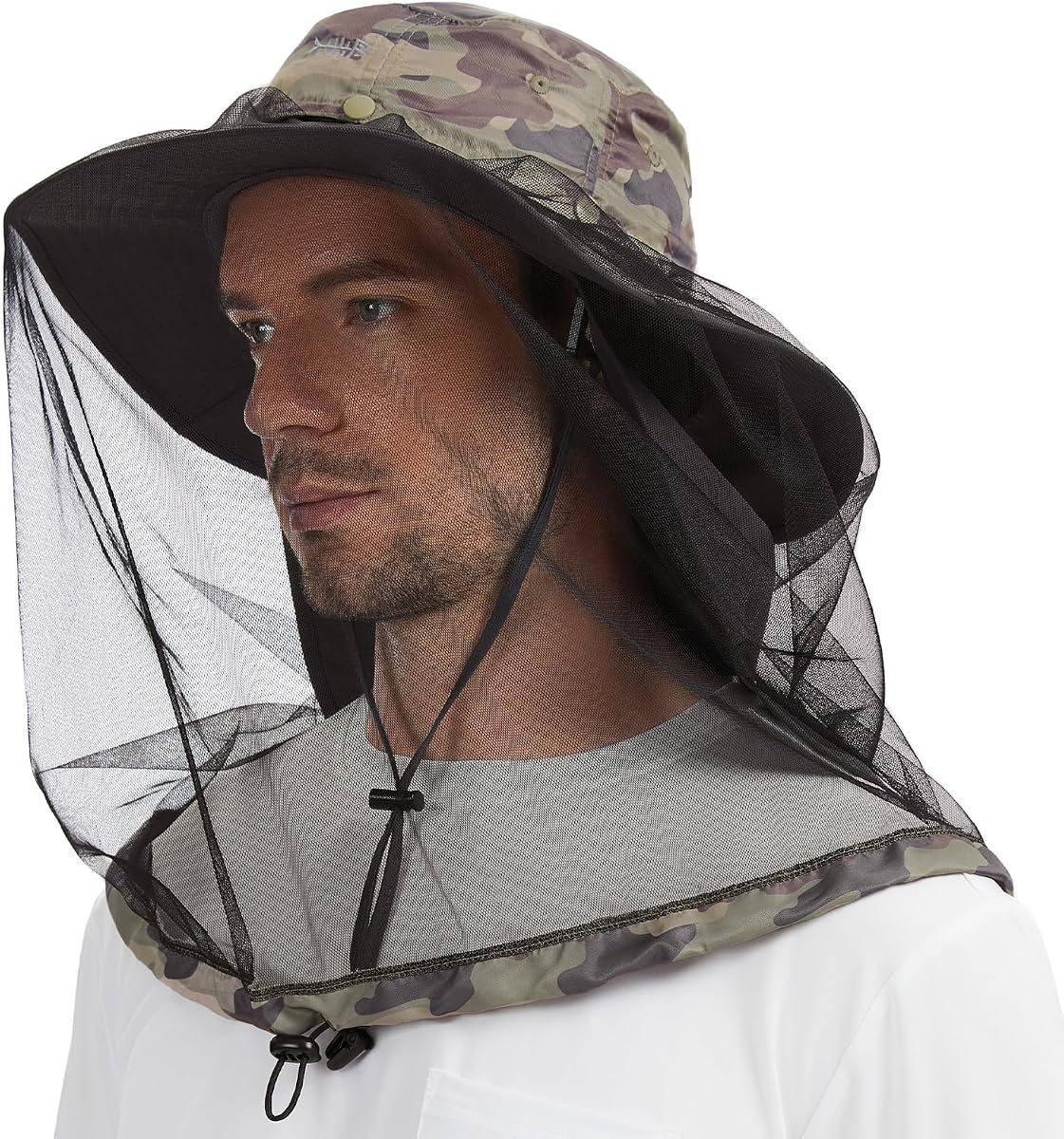BASSDASH UPF 50+ Sombrero antimosquitos con red oculta para la cabeza y solapa para el cuello para hombres y mujeres Pesca al aire libre Senderismo Camping