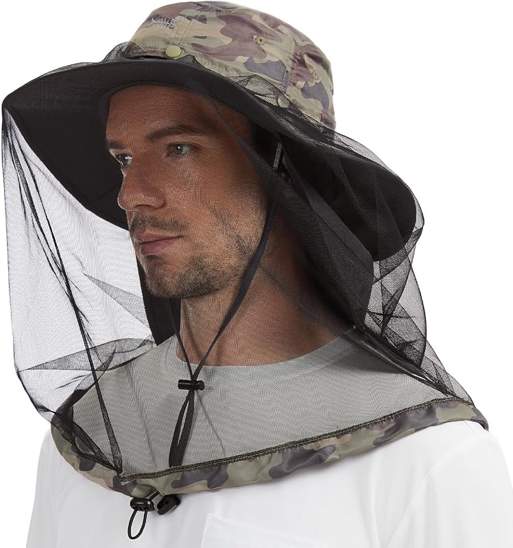 BASSDASH UPF 50+ Sombrero antimosquitos con red oculta para la cabeza y solapa para el cuello para hombres y mujeres Pesca al aire libre Senderismo Camping