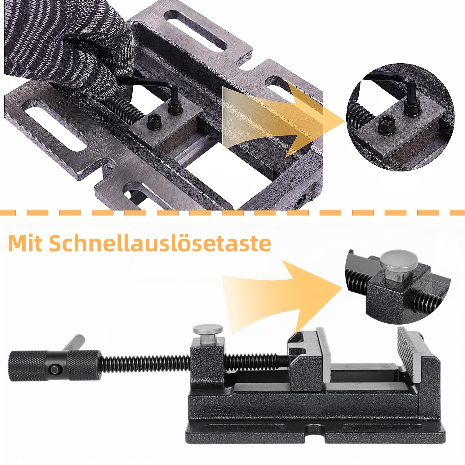 BohrmaschinenSchraubstock, 110 mm Backenbreite, 3,75 Kilogramm,Maschinenschraubstock mit Schnellverstellknopf und Weiche Schraubstock-Schutzbacken