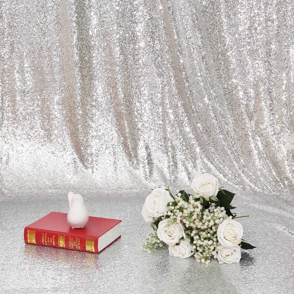 2Pieces Sequin Backdrop 2ftx8ft(60x243cm) Shiny Seamless Photo Booth Curtain for Party Wedding Decoration Photo Background, Iridescent — view 177