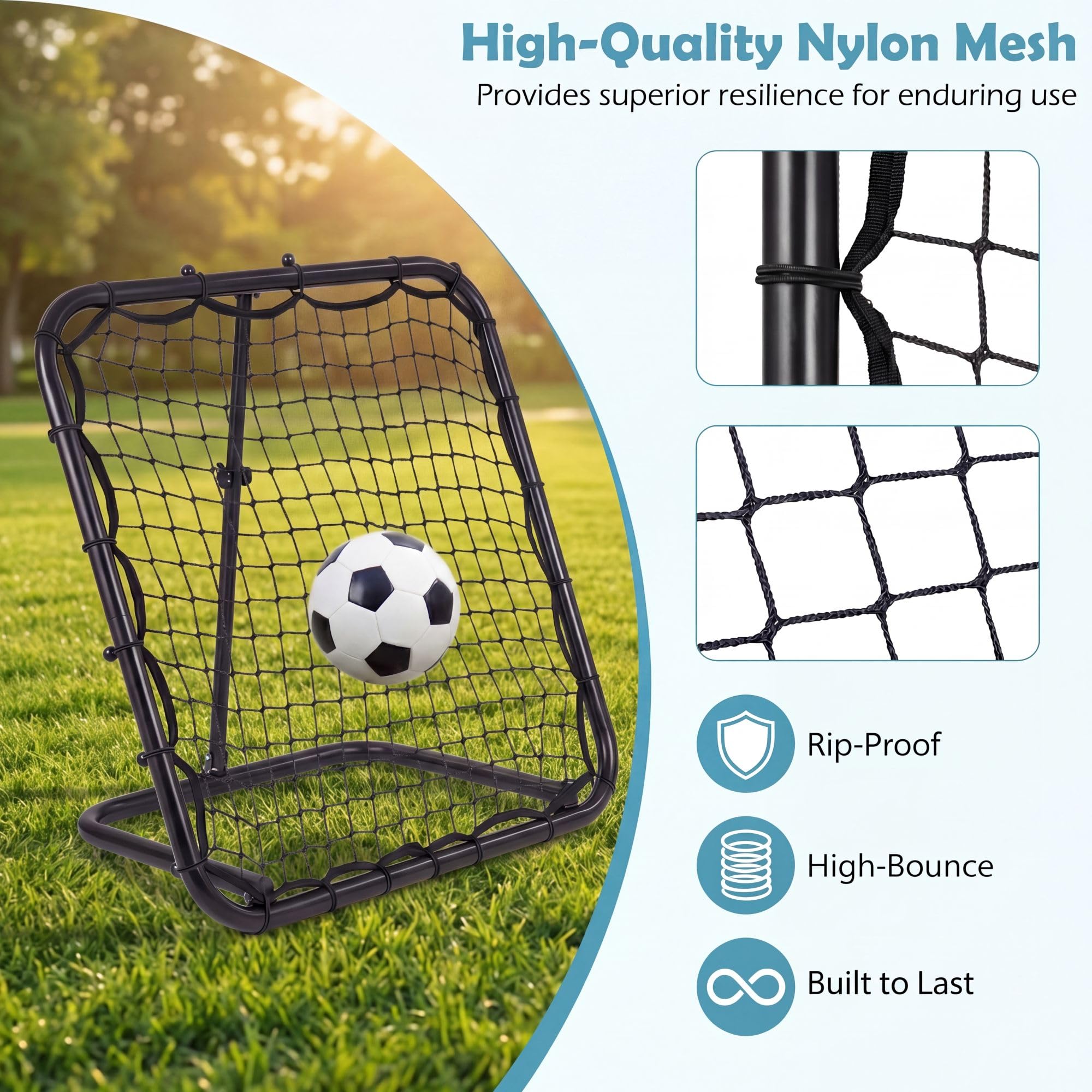 LIFEZEAL Porta da Calcio per Bambini, Porta da Calcio Pieghevole con Angolo Regolabile e Telaio in Metallo, Rete da Rimbalzo per Allenamento Pallavolo, Baseball e Tennis per Bambini 3+ Anni