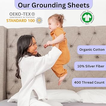 Fitted Grounding Sheets for Earthing 10% Pure Silver Fiber 90% Organic Cotton Deep Pockets - Soft Grounded Conductive Earth Sheets for Better Sleep & Wellness with Cord (White, Twin XL)
