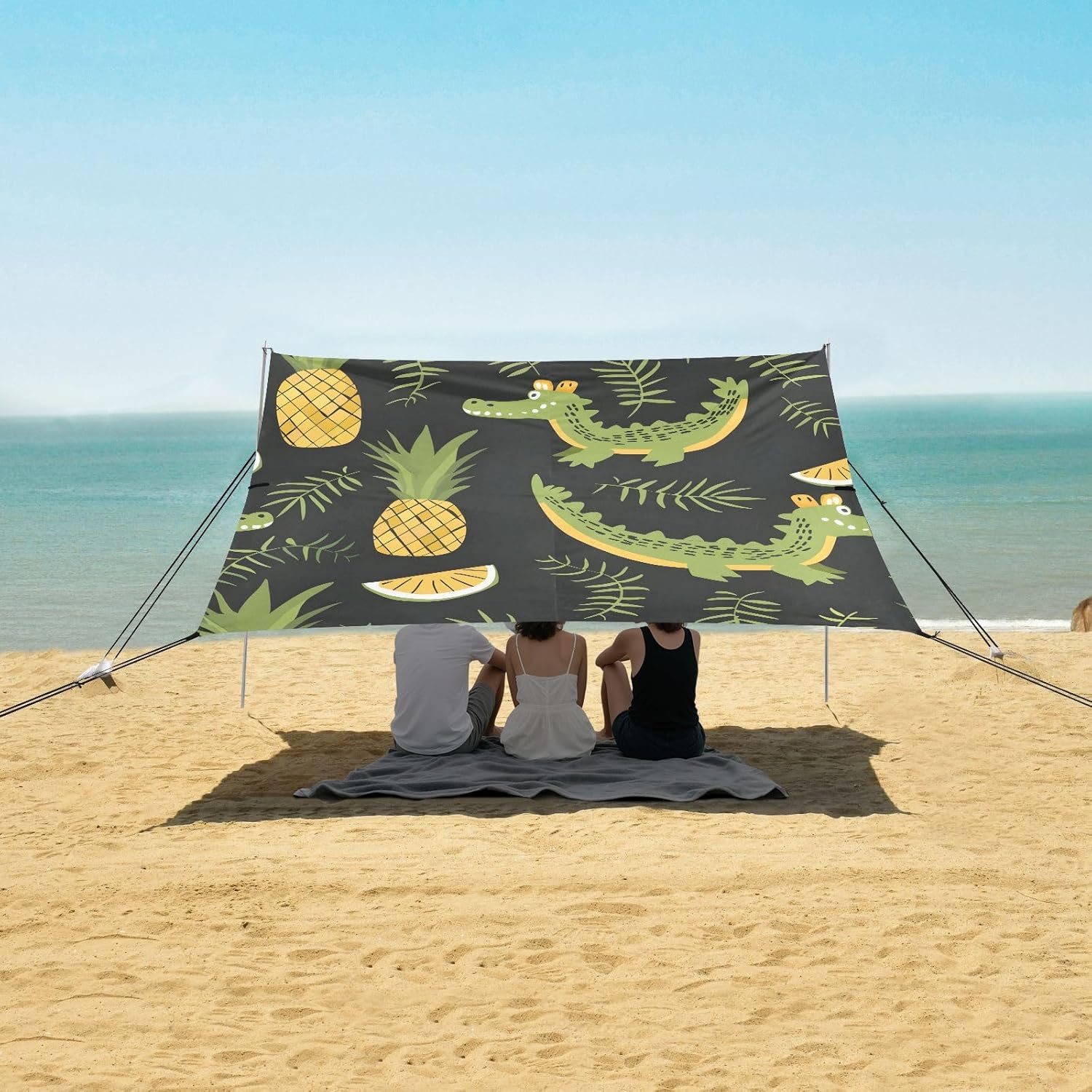 ALAZA Crocodile Pineapple Beach Tent Sun Shelter UPF50+ Protection Beach Shade Canopy w/ 4 Sandbags for Outdoor Camping, Fishing, Backyard Fun, Picnic, 10x9 ft