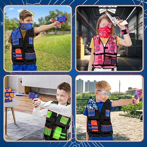 Miniatura 12 de Lehoo Castle Paquete de 2 chalecos tácticos para niños Nerf Guns N-Strike Elite Series para niños y niñas, con 60 dardos de repuesto, bolsa