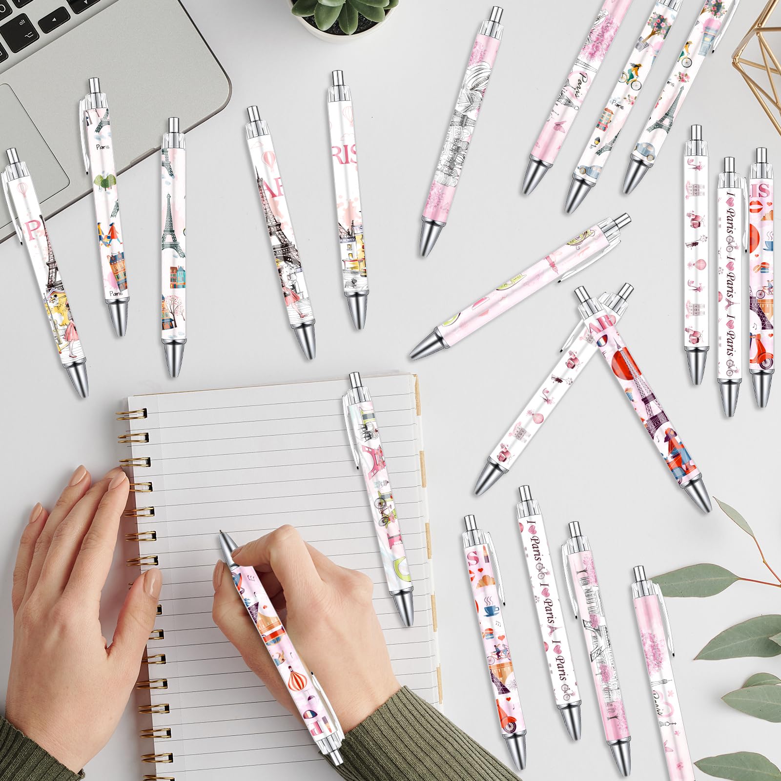 Wxiben Paris Ballpoint Pens Set - 24PCS City Travel Souvenirs Gifts French Paris Pen Eiffel Tower Smooth Writing Ballpoint Bulk for Women Girls Teacher Traveler Office School Supplies Party Gift