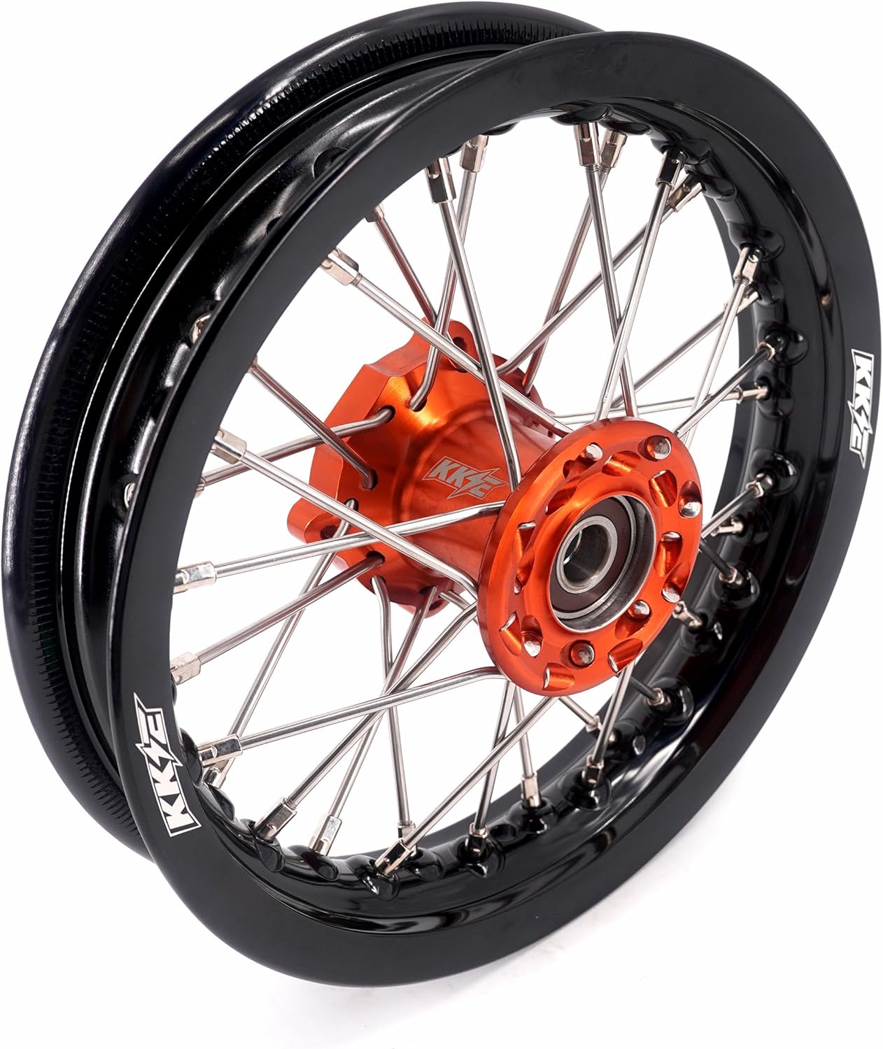 KKE 1.6 * 10"/1.6 * 10" Kid's Small Spoked Wheels Rims Set Compatible with KTM SX50 2014-2023 GAS GAS MC50 2021-2024 Mini Orange Hub