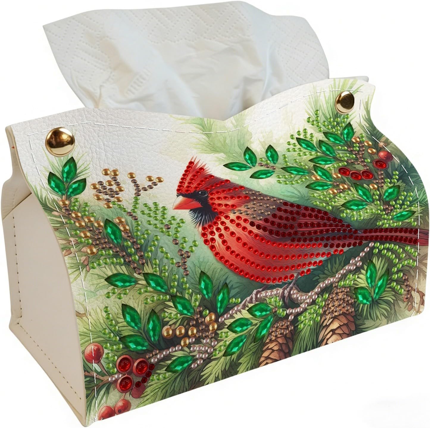 DoxQcs DIY Diamond Art Painting Tissue Box PU Leather Desktop Organizer 5D Diamond Embroidery Craft for Home Office Car Handmade Jewelry Household Item Container 7.48x4.33''-Cardinal-2