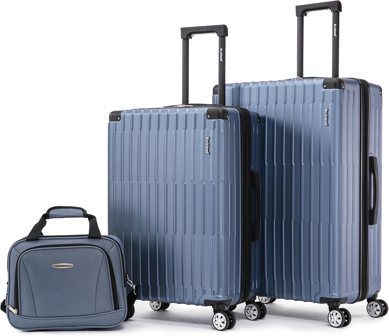 Rockland Costa Mesa 3 PC Luggage Set, 2 PC Hard Case Upright Luggages with Spinner Wheels and a 14" Polyester Tote Bag, Blue, (14" Tote, 20", 24")