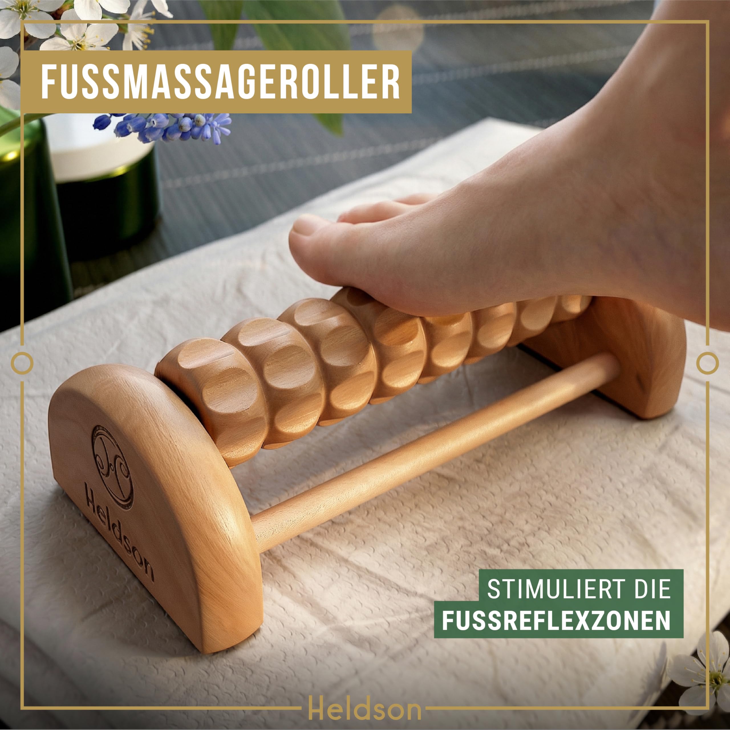 HELDSON® Massage Set Holz [6 Teile] FSC®100% - Diverse Massagegeräte & Massage Roller - Fußmassage, Kopfmassage, Triggerpunkt Drücker - Entspannung - Ostern Geschenke - Anti Cellulite, Stress