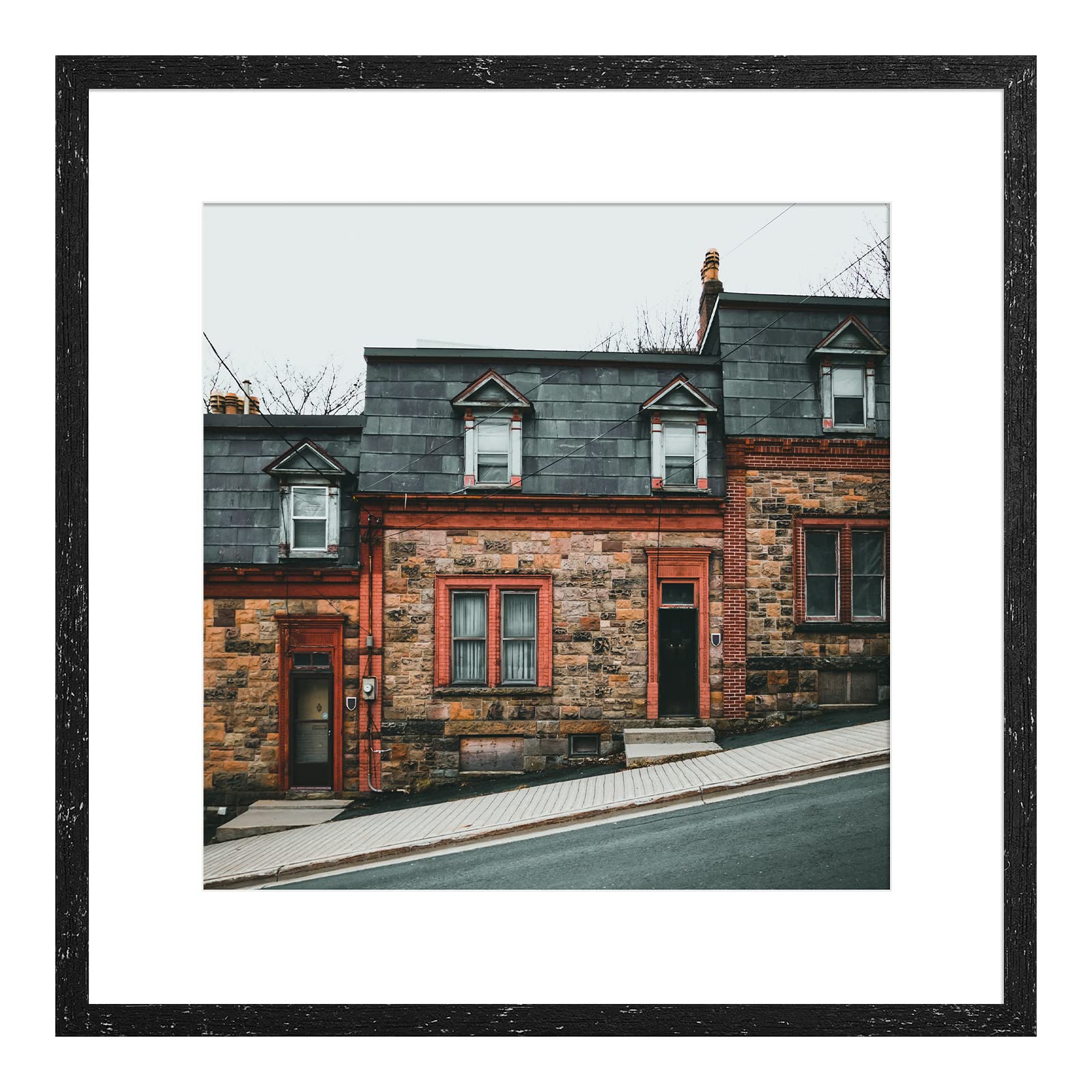 Gaevuian 16x16 Picture Frame With Mat for 12x12 or 16X16 Photo Frame Without Mat,Made of Wooden Textured Finish,Display for Wall Hanging Decor,Plexiglass,Rustic Black,1pack