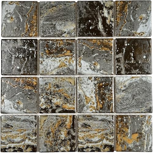 Miniatura 1 de Danubio - Azulejo de porcelana con superficie ondulada cuadrada marrón y dorado para salpicaduras de cocina azulejos de piscina pared de baño pared