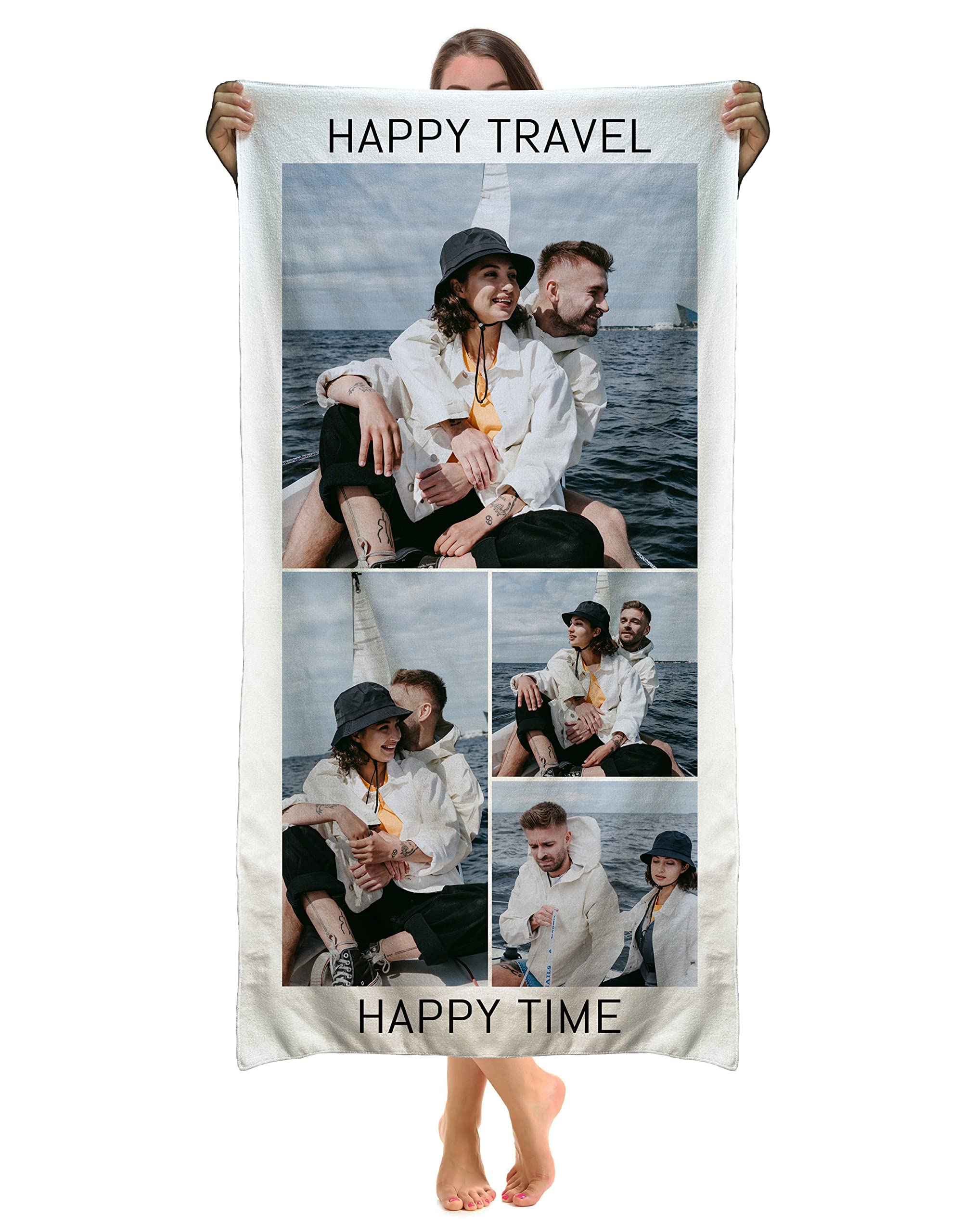 Serviette Plage Personnalisable Avec Photo | Microfibre Anti-Sable Séchage Rapide | Cadeau Vacances 150x75cm