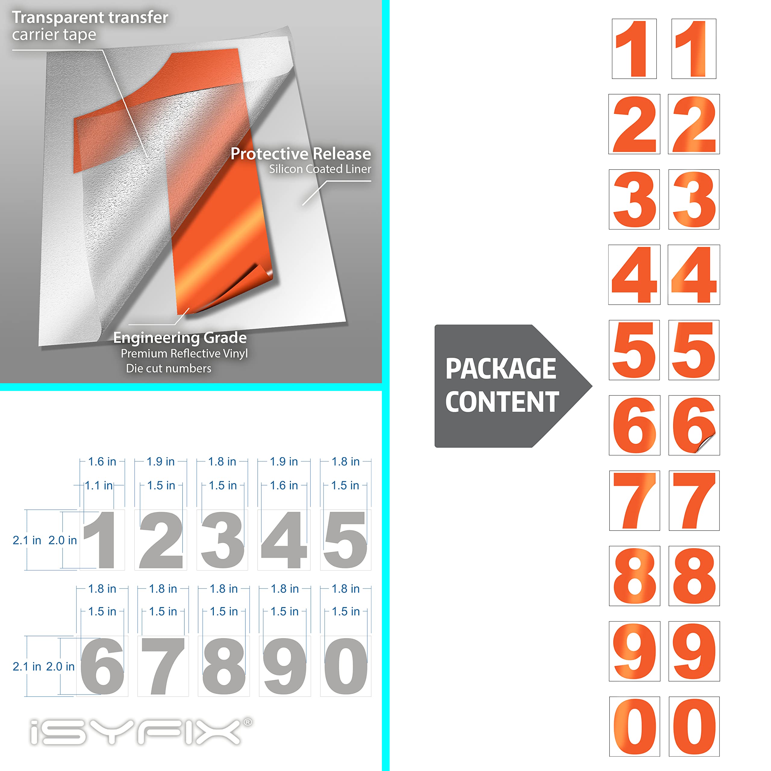 Amazon.com: iSYFIX Reflective Orange Vinyl Numbers Stickers – 2