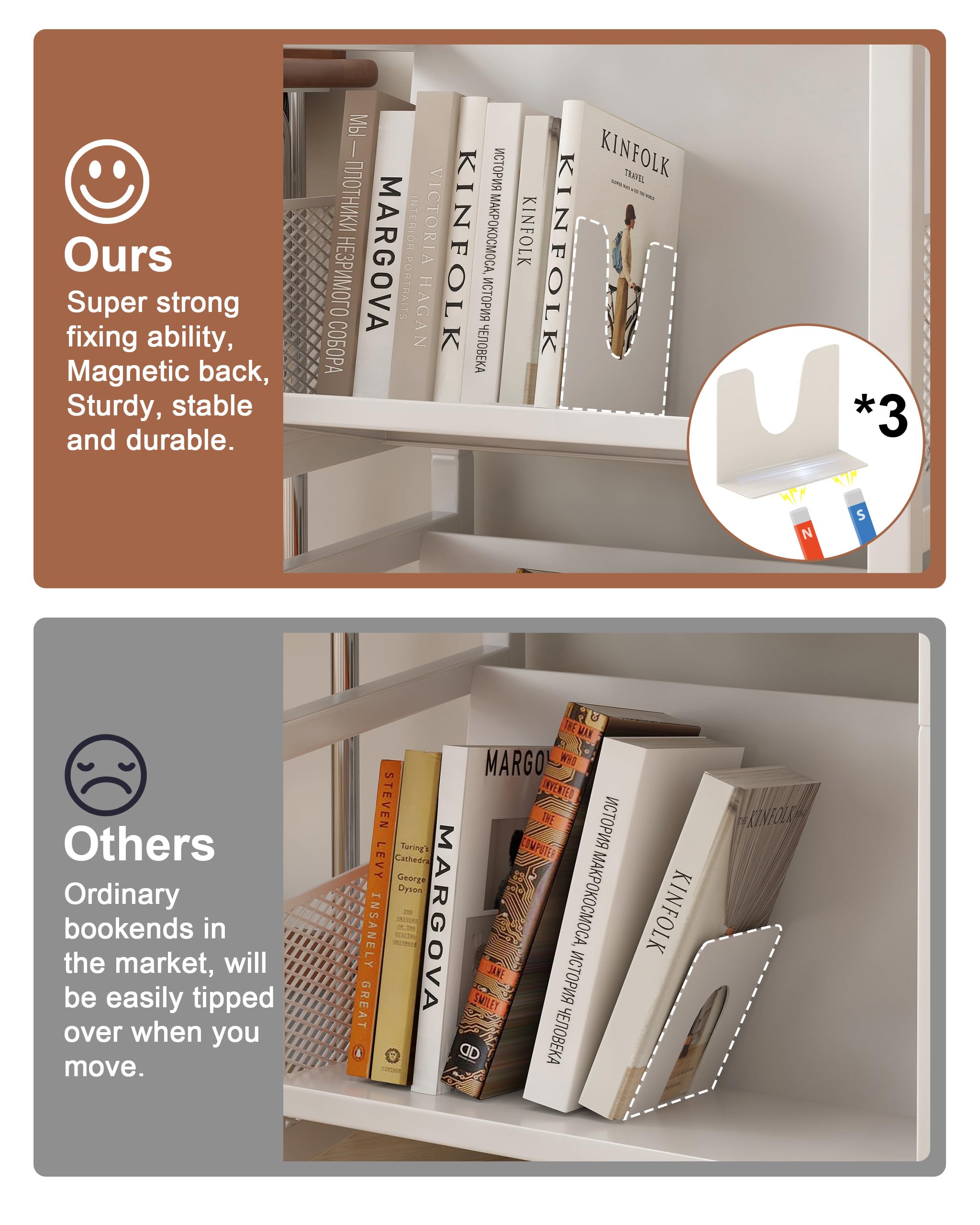 3 Niveles Librería con Ruedas, Estantería Metálica Móvil, Oorganizar y Transportar Libros Carrito Versátil, Adecuada para la Escuela,Estudio,Sala de Estar, Blanca