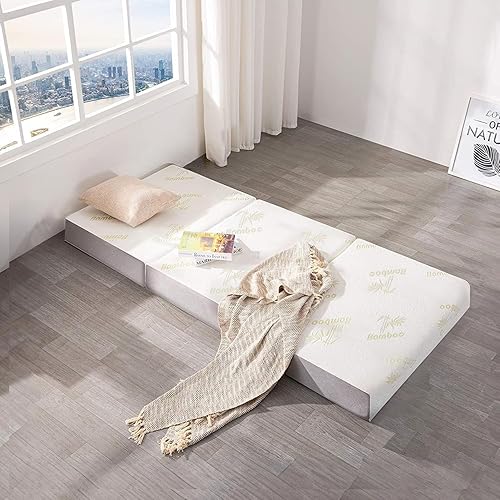Miniatura 5 de Inofia Trifold Mattress, Folding Memory Foam Mattress with Removable Cover, for Camping, Guest, and Floor Foldable Beds, Cot Size (75"x31"x6")