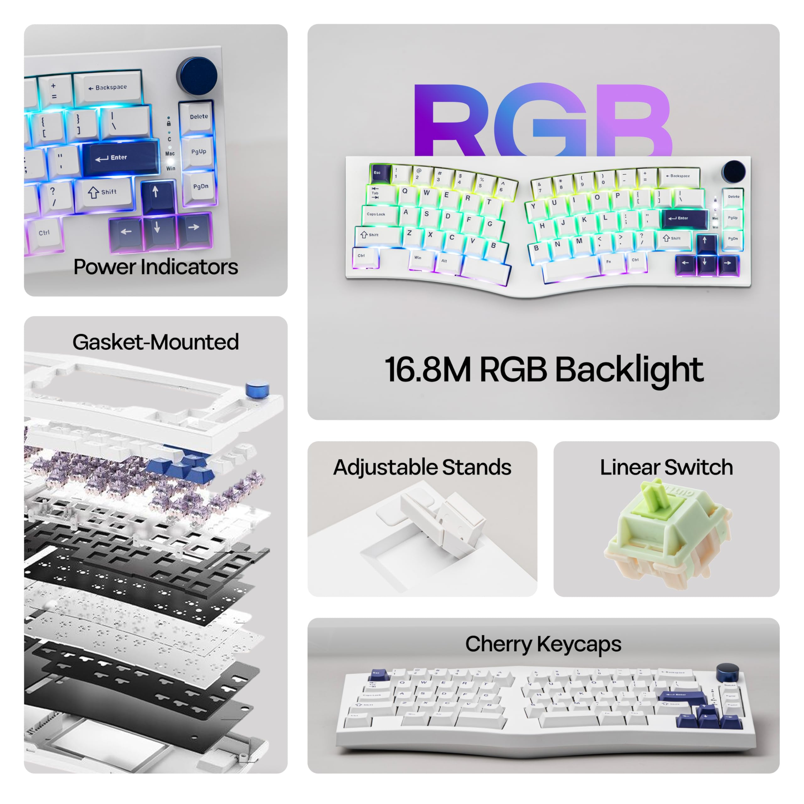 MechLands Feker Alice80 Tastiera Meccanica Ergonomica a 68 Tasti, Programmabile QMK & VIA, Tastiera da Gioco Wired con Guarnizione Cremosa, Hot Swap, Imbottitura a 5 Strati, NKRO, RGB per Win/Mac