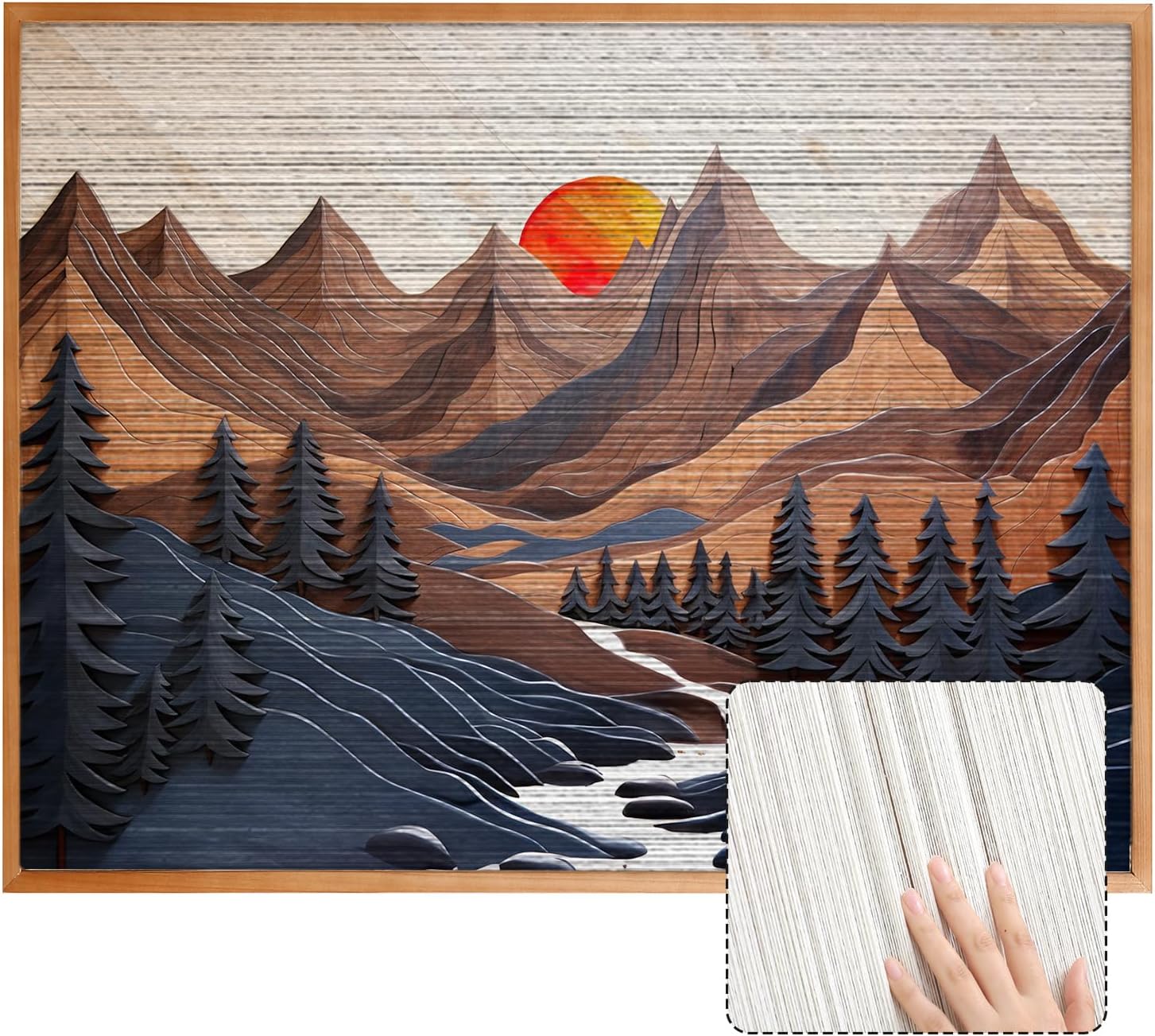SHOXREM Tassel Painting Riverscape: 12" H x 16" W Dark Orange and Dark Gray String Wall Decor – Ideal for Living Room, Bedroom, Kids Room, and Playroom 16.00" x 12.00" Style S-18