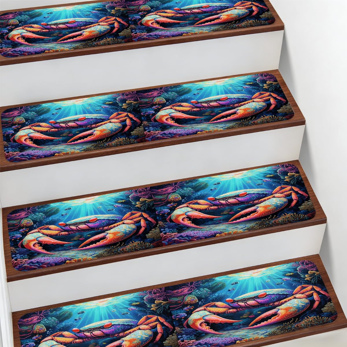 Alfombra para peldaños de escalera de 7.8x30" antideslizante con diseño de corales