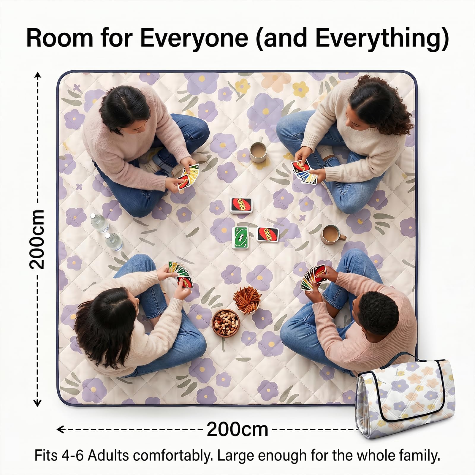 Coperta Picnic Impermeabile 200x200 cm Portatile con Maniglia Stuoia Spiaggia Campeggio Viola