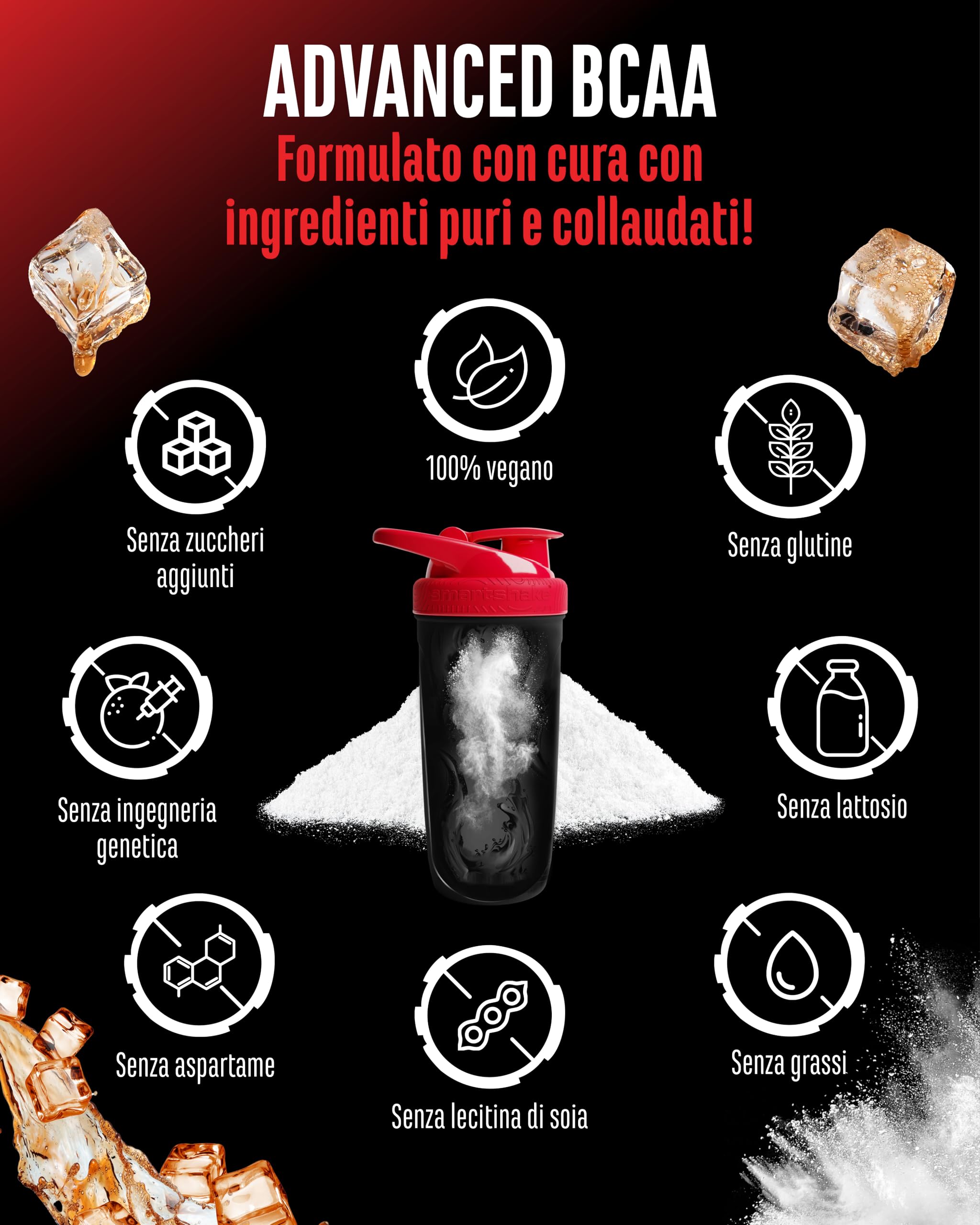 Advanced BCAA in Polvere 450 g - Aminoacidi 2:1:1 con L-glutammina e taurina - BCAA istantanei, ottima solubilità e gusto - Vegano - 30 porzioni (Cola)